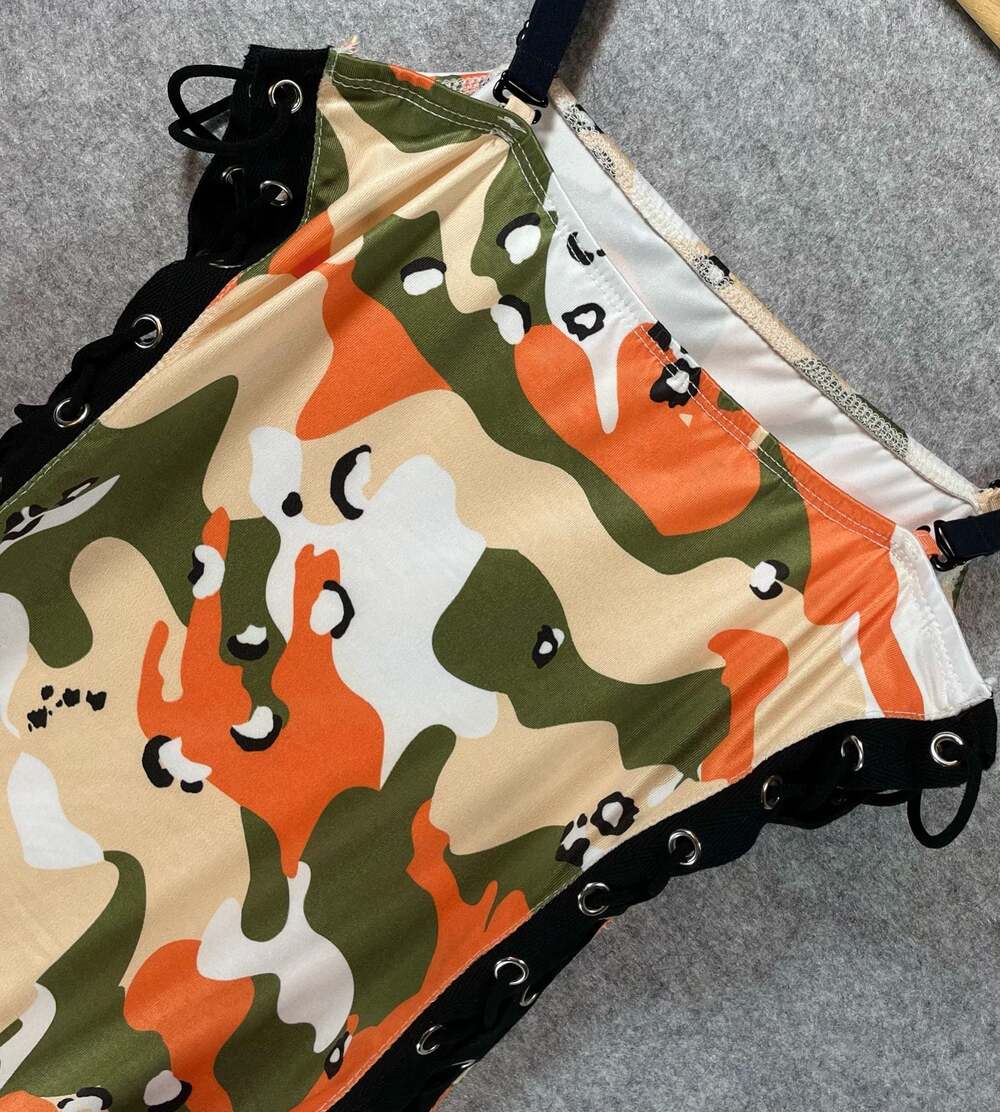 SHEIN Camo Print Lace-Up Side Mini Dress Size 4